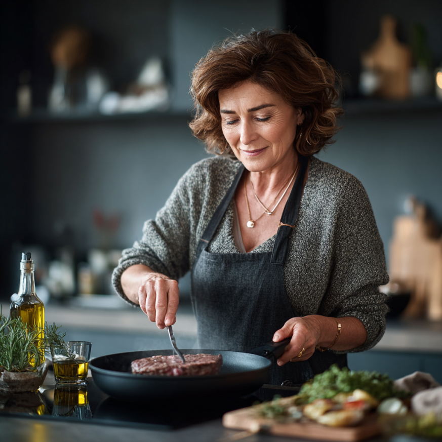 Літня пара готує здорову їжу разом